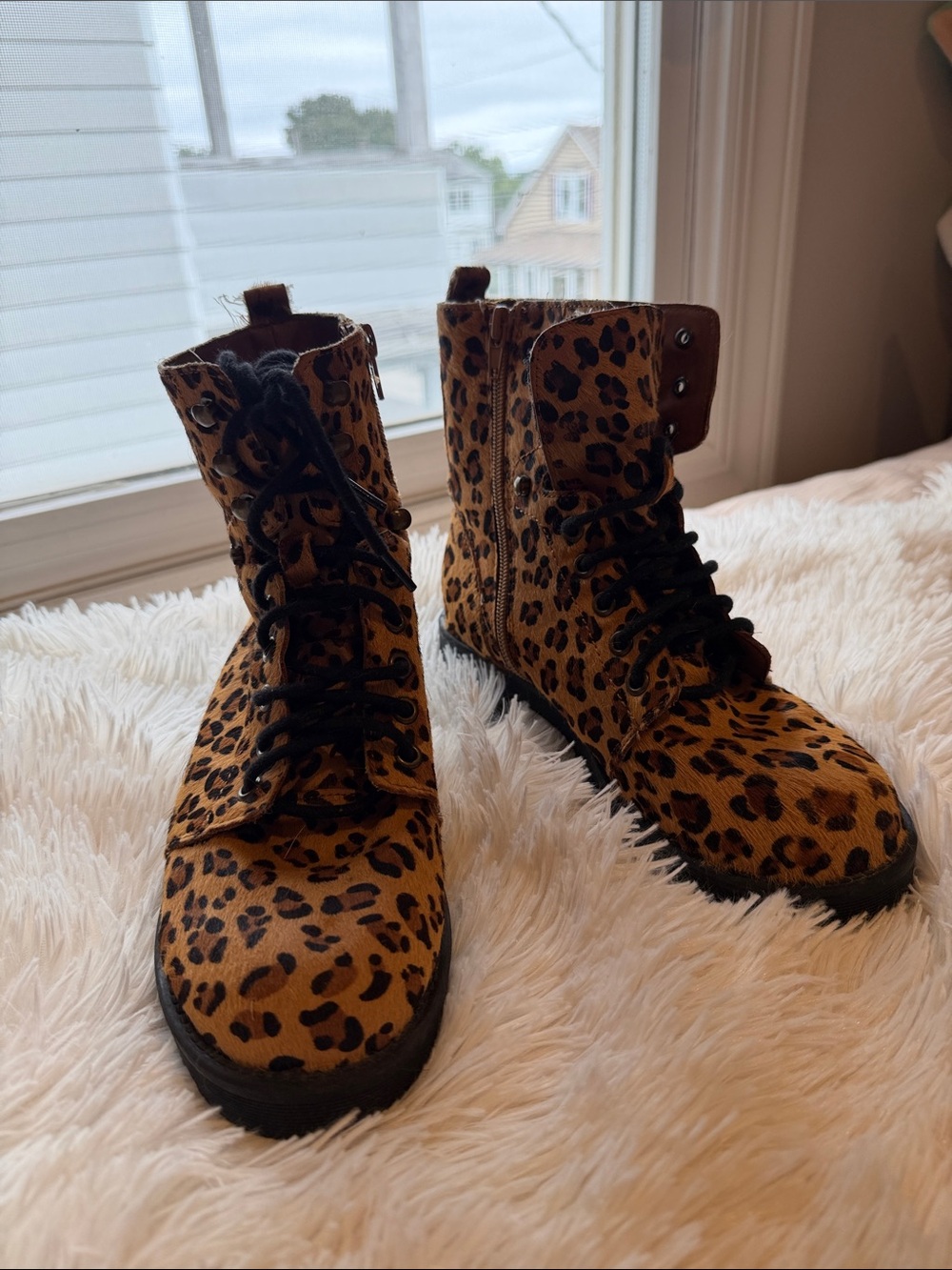 MIA Leopard Print Lace-Up Combat Boots - Tan & Black